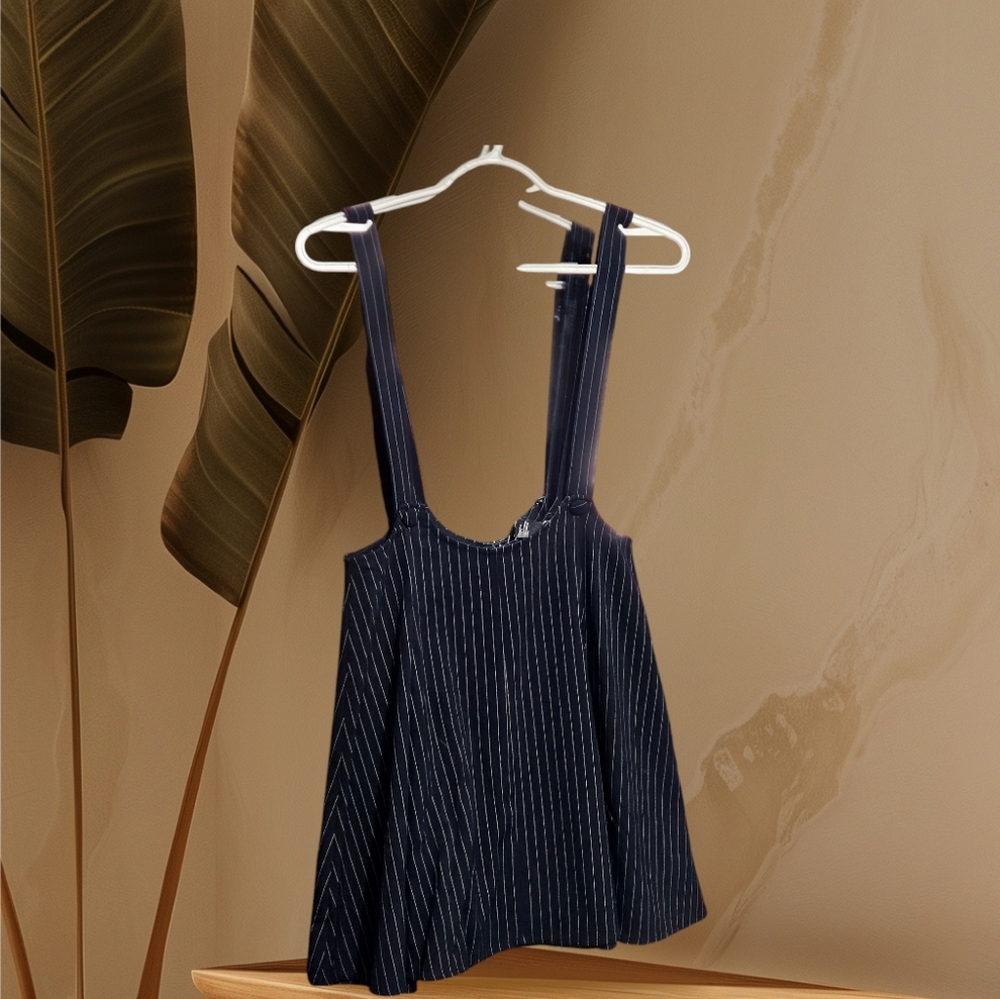 Navy Pinstripe Suspender Skirt Size M - Picture 2 of 8